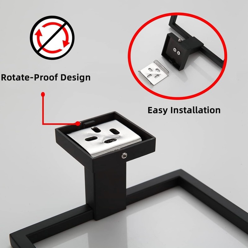 Matte Black Square Towel Ring, Wall Mount Modern Towel Holder