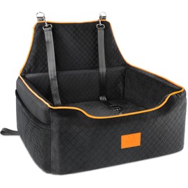 XIEEAOZEE Dog Car Seat for Large/Medium Dog, Booster Seat for Dogs Under 55Lbs or 2 Small, Detachable and Washable Travel Pet Seat with Thick Cushion and Storage Pockets (Black)