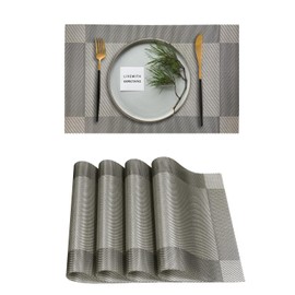 HALESEY Placemats Set of 4 Non Slip placemats for Kitchen Dining Room Indoor Heat Resistant Table mats Woven placemats(Silver Grey)