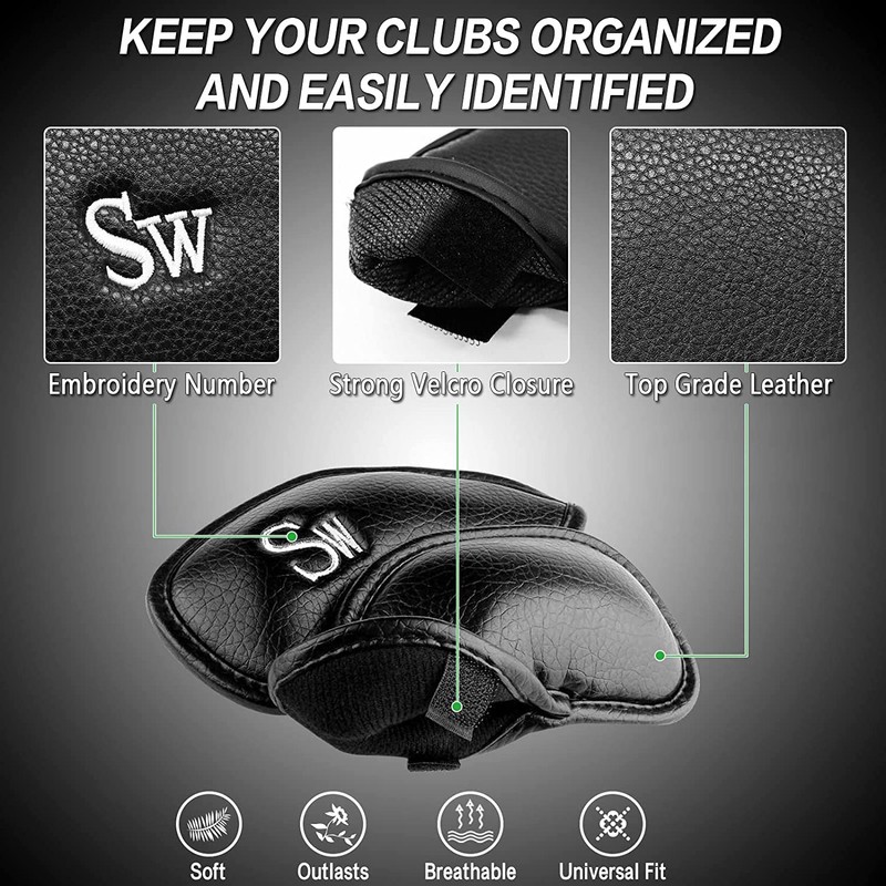 Golf Iron Head Covers Numbers Synthetic Leather Headcover Deluxe Value