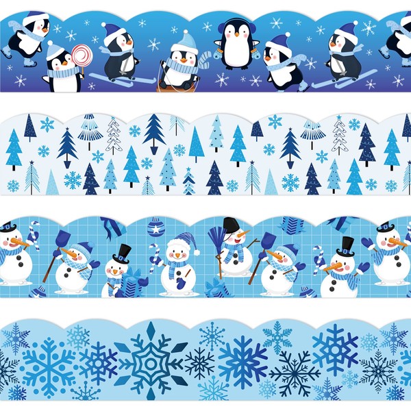 Whaline 69Ft Winter Bulletin Board Border Decorations Blue Holiday Snowflake