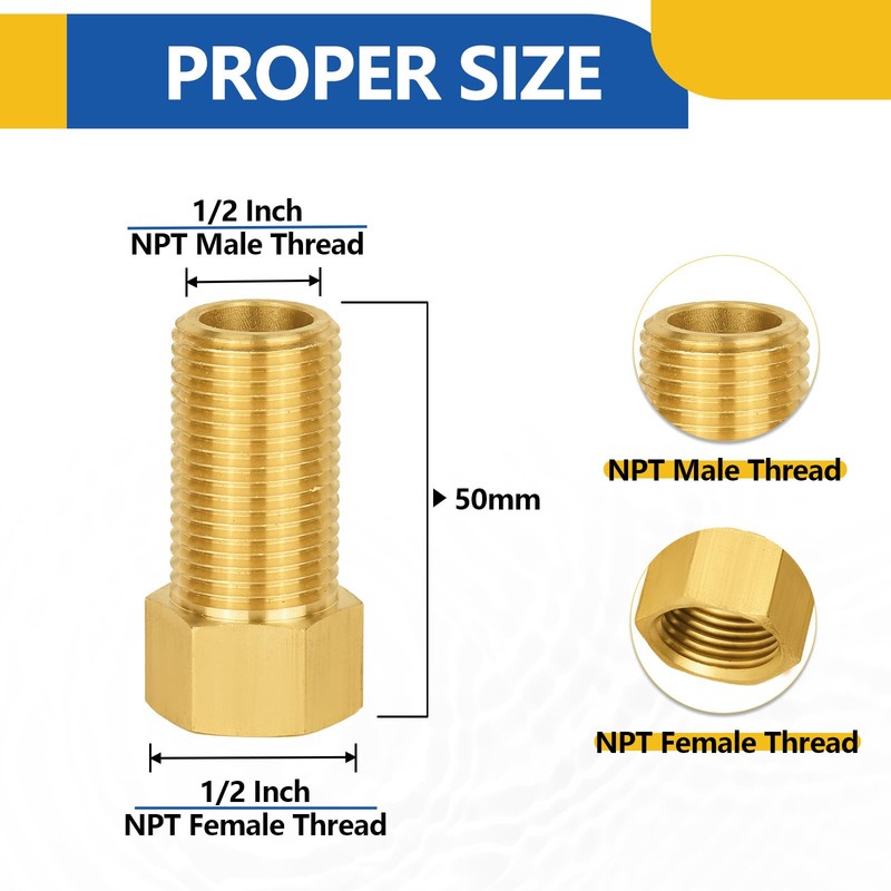2-PACK GUOFIS Brass Pipe Fittings Female Adapter,1/2"Female x1/2" Male Extension