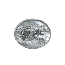Antiique Silver Deer Wild Life Western Oval Belt Buckle