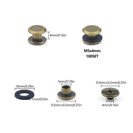 JJWNMLL 100 Set Chicago Screw Posts M5*4mm, Rivet Chicago Binding Screws, Metal Rivet Replacement Repair for Bags, Collar, Harness, Luggage, Purse, Dog Lead, Backpack, Belt - Bronze