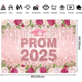 Pink Rose Gold Prom 2025 Graduations Backdrop Class of 2025 Congratulate Graduation Background 2025 Congrats Grad Photography Backdrop (Pink, 8x6FT: 96x72 inch)