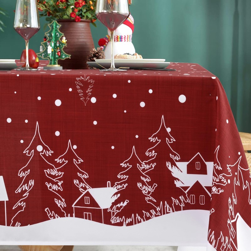 Yrendenge Christmas Tablecloth Red Tablecloth Washable Outdoor Tablecloth Rectangular Waterproof