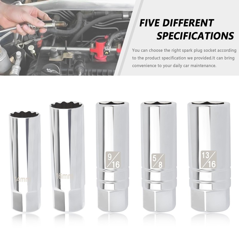 5PCS Magnetic Spark Plug Socket Set,Include Thin Wall 12 Point