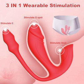 3 in 1 Remote Wearable Vibrator, Butterfly Sex Toys for Women, Red