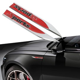 TOMALL 2Pcs 3D Metal Sports Logo Emblem Badge for Car Side Fender Emblem Decals Rear Trunk Badge Sticker Sport Decal for All Truck SUV Pickup Models Racing Sports Decoration for Car Accessories (Red)