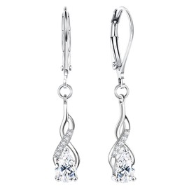 KRFY 925 Sterling Silver Earrings for Women Rainbow Moonstone Cubic Zirconia Hoops Dangle Earrings Silver 925 Leverback Moonstone CZ Infinity Drop Earrings Hypoallergenic Jewelry for Women Girls