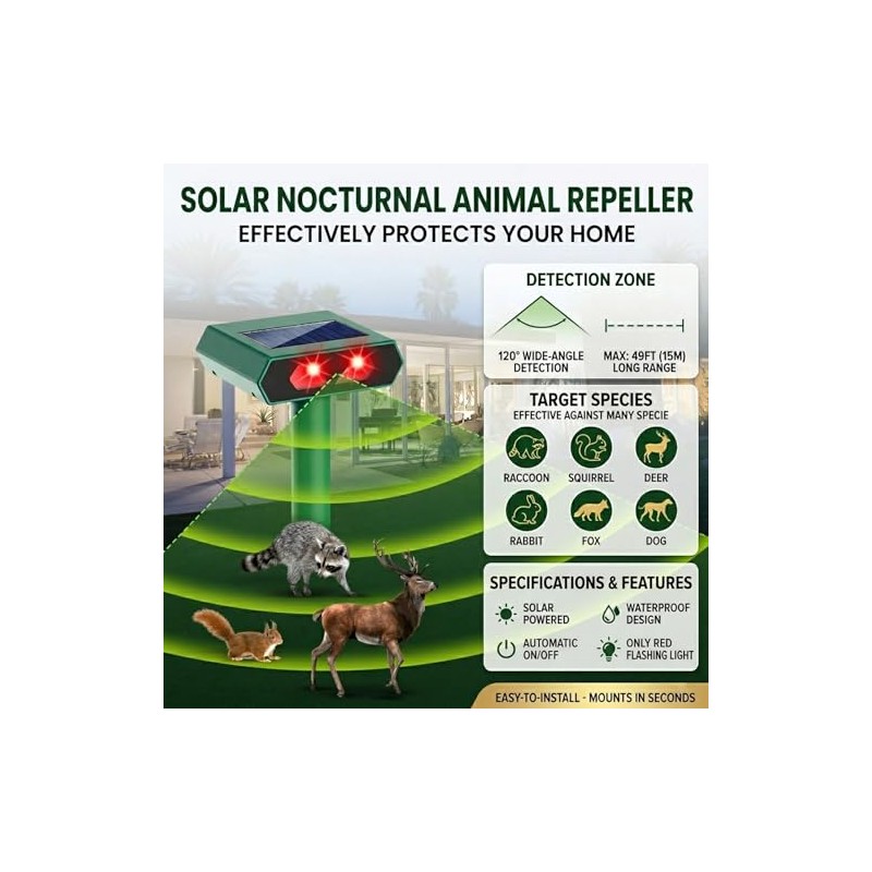2025 Solar Nocturnal Animal Repeller Deer Repellent Outdoor with Red