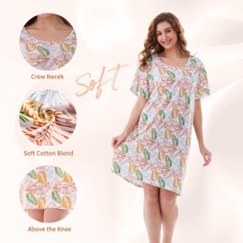 Keytime Nightgowns for Women, Women's Sleepwear Lightweight Cotton Nightdress, Crew Neck Sleepshirt Short Sleeve Loose Fit Green and Yellow