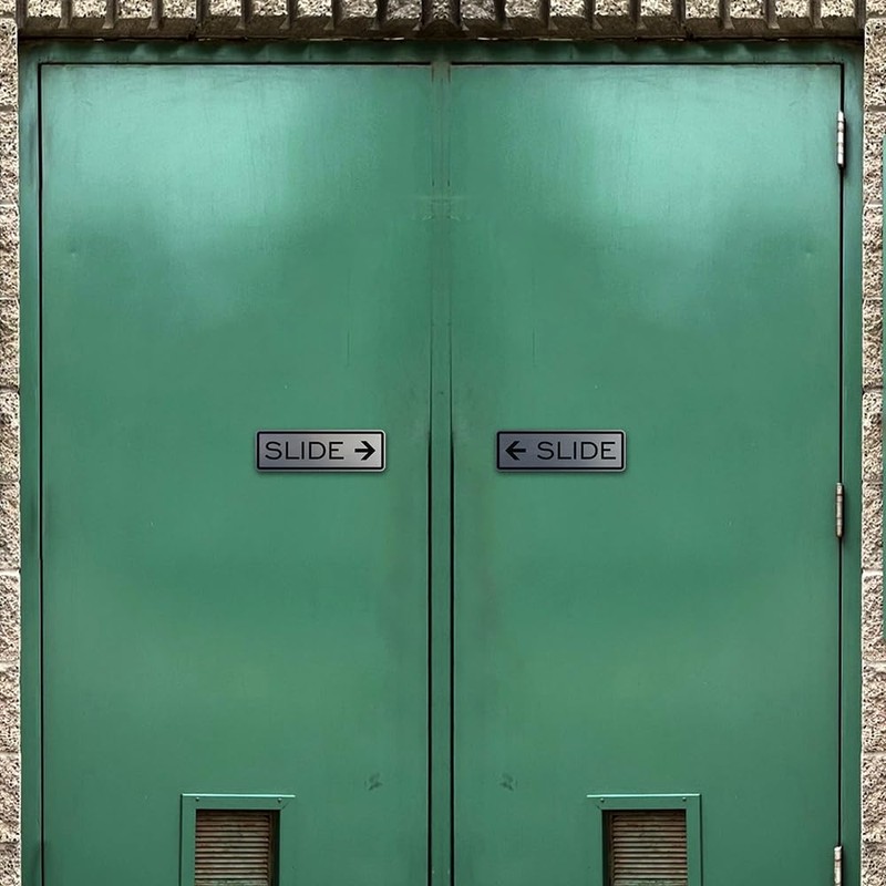 Letrero clásico para puerta deslizante, color plateado, mediano (paquete de