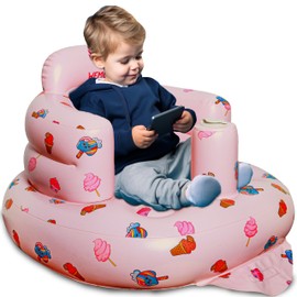 WEMORA Inflatable Baby Seat for Babies 3-36 Months Built-in Air Pump Toddler Floor Seat with Back Support for Sitting Up Portable Blow Up Baby Chair for Feeding Shower and Playtime (Ice Cream)