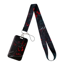 Black Red Lanyard with ID Holder Cool Lanyard for Keys Vertical ID Card Protector Case for Women Men Butterfly Emergence
