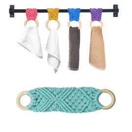 2Pcs Macrame Towel Holder Ring | Kitchen Towel Clips for Oven Handle | Crochet Towel Holder | Crochet Towel Holder Rings for Hanging Kitchen Towels (Aqua Green)