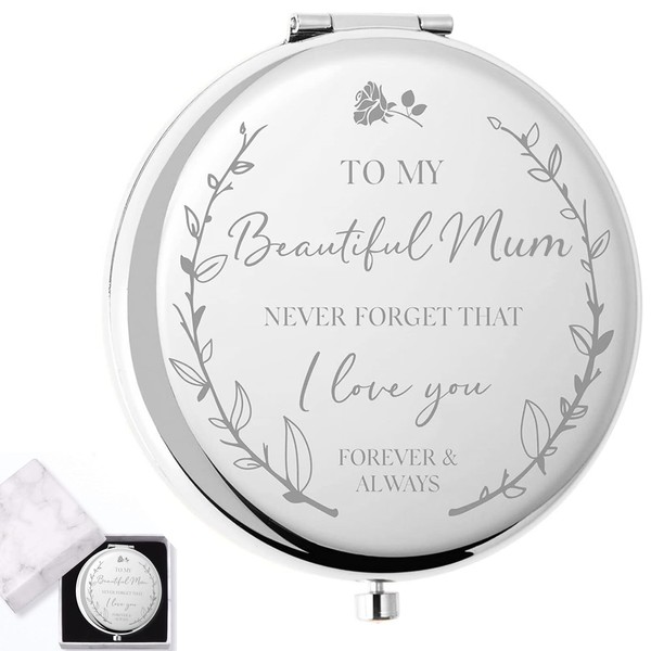 AWKEEGEED Mum Birthday Gifts for Mum-I Love You Mum Compact Mirror-Mothers Day Mum Gifts from Daughter or Son-Best Presents for Mum(Silver)