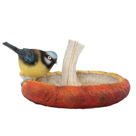 Fachhandel Plus Bird Bath Made of Polyresin in Mushroom Shape, Hand-Painted, Decorative Garden Decoration for Garden and Balcony, Various Models (Blue Tit)