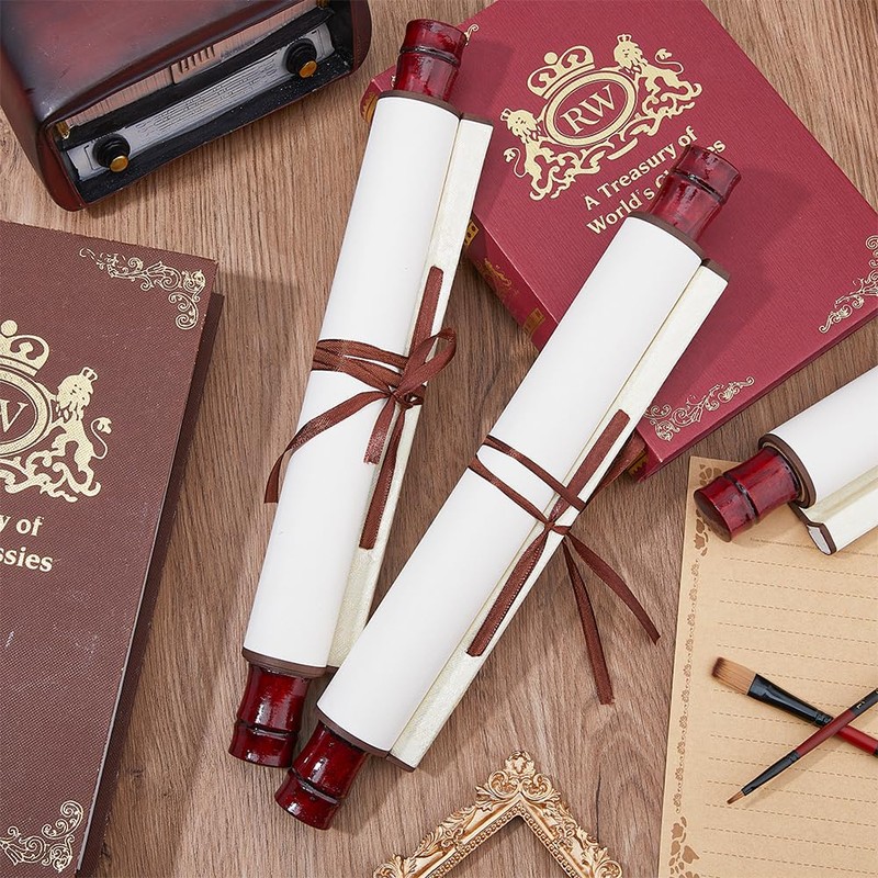 SUPERFINDINGS 4Rolls Blank Paper Scrolls with Wood Rods Blank Painting