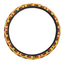 Neukim Cartoon Cute Ladybugs Car Steering Wheel Cover Auto Steering Wheel Protector Anti-Slip Elasticity and Breathable Car Accessories Universal 15 Inch for Cars SUV Sedan Vans Trucks