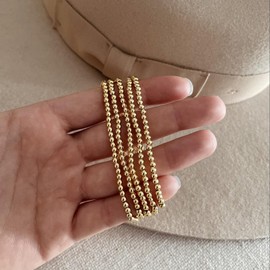 Starain Gold Beaded Bracelets for Women Stackable Gold Bead Ball Stretch Bracelet Set