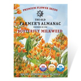 The Old Farmer's Almanac Butterfly Milkweed Flower Seeds - Premium Non-GMO, Open Pollinated, USA Origin (1 Packet - 400 MG - Approx 40 Seeds)