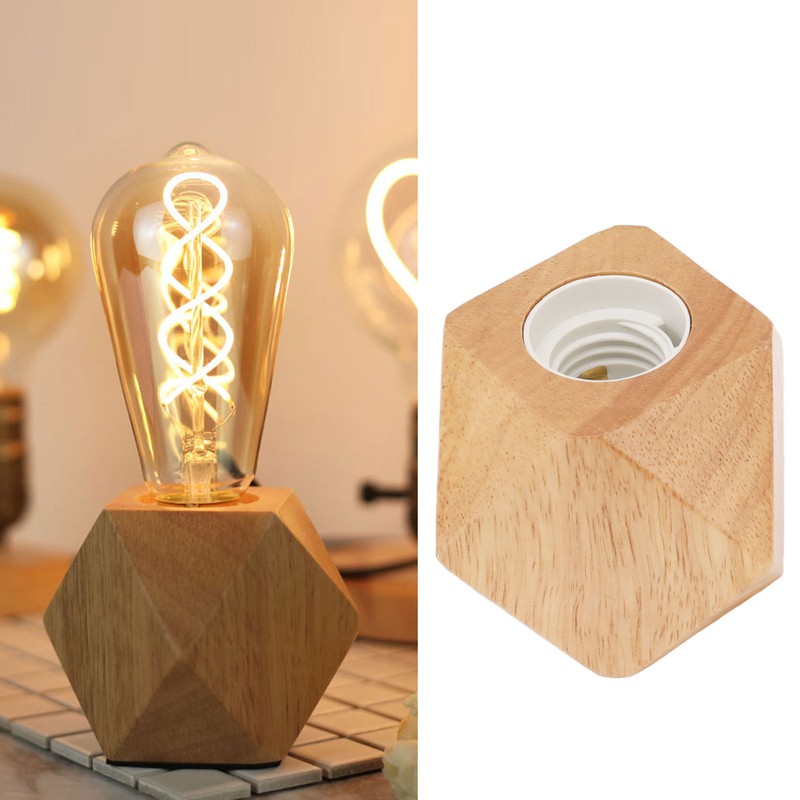 Wooden Diamond Lamp Base E27 Socket Modern Small Wood Table