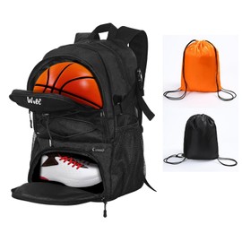Basketball Backpack Large Sports Bag with Separate Ball Holder & Shoes Compartment, Best for Basketball, Soccer, Volleyball, Swim, Gym, Travel (Black)