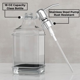 GLADPURE Soap Dispenser - 2 Pack, 18 Oz Antique Design Thick Glass Hand Soap Dispensers; with 304 Rust Proof Stainless Steel Pump, 6Pcs Clear Stickers, for Kitchen, Bathroom - Silver