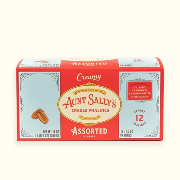 Aunt Sally's Creamy Assorted Pralines, Gourmet Chocolate Candy Pecan Clusters, Box of 12 Creole Pralines