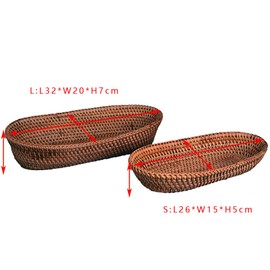 i-lan Dark Brown Woven Rattan Bread Serving Basket Bowl,Natural Wicker Oval Fruit Bowl,Decorative Food Storage Bowl for Bread, Snack, Candy (S: 10")