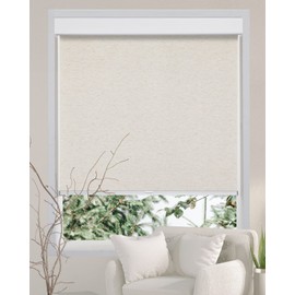 Persilux Light Filtering Shades for Windows, Free-Stop Cordless Roller Shades for Windows (Cream 45" W x 72" H) Natural Woven Fabric Thermal Insulation Roller Blinds for Windows, Home, Doors, Kitchen