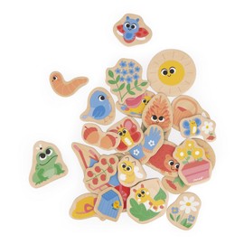 Janod J09646 Janod-24 Wooden with Magnet Theme, Garden Animals, Wooden Toy, Ideal for Blackboards or Fridges, Magnetic Educational Toy, for Touching, Experiment, from 2 Years