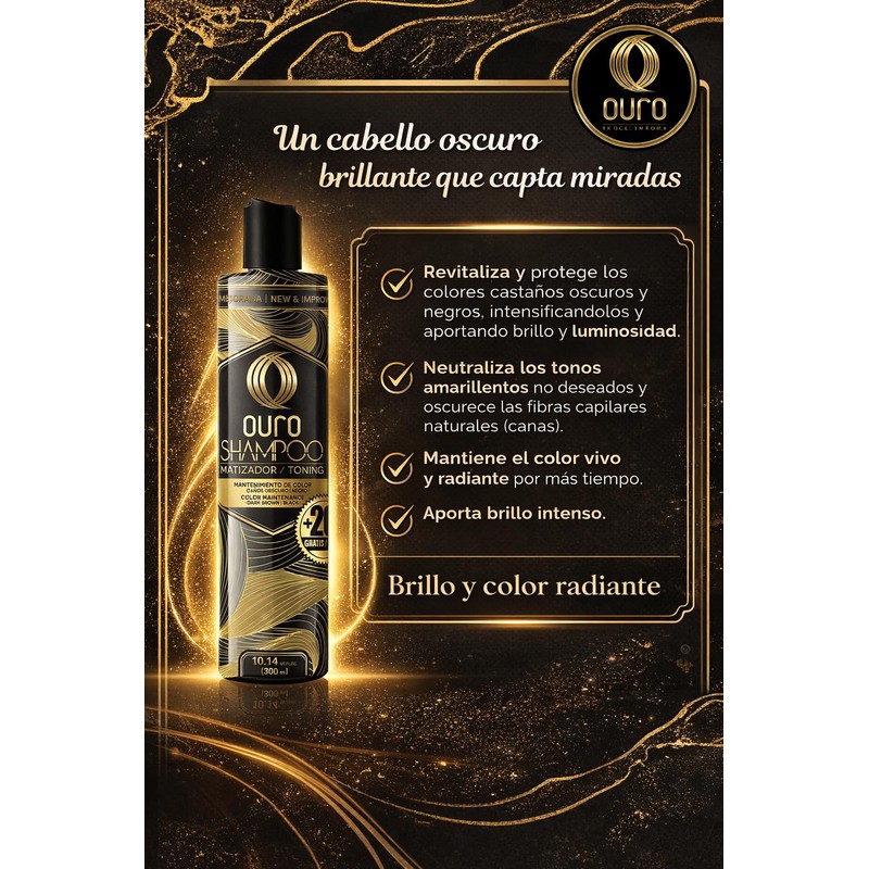 OURO Shampoo Matizador Toning para Mantenimiento de Color Castaño Oscuro