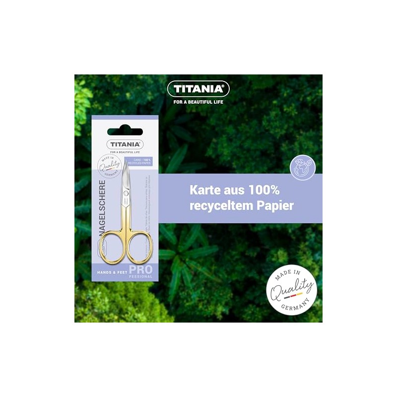 TITANIA Nagelschere Solingen vergoldet (9,5cm) • Gebogene Schere • Extra