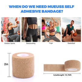 Self Adhesive Bandage Wrap 24Pack 2" x 5 Yards Self Adherent Cohesive Bandages Wrap Breathable Athletic Elastic First Aid Wrap Sport Elastic Tape for Sports, Ankle, Knee, Swelling & Wrist sprains
