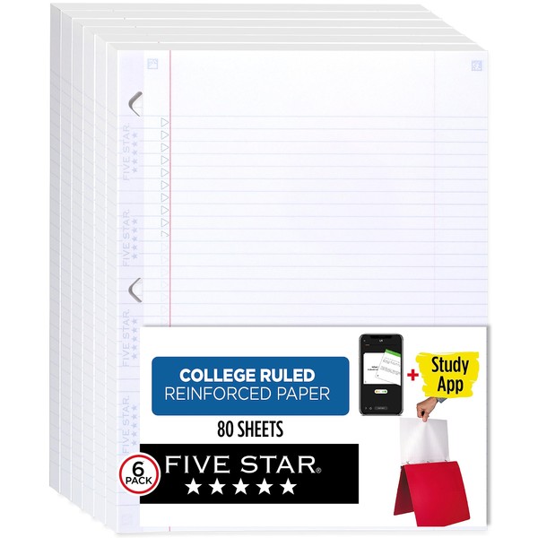 Five Star Loose Leaf Paper + Study App, 6 Pack,
