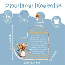 Heart Shaped Acrylic Plaque, Flower & Letter Pattern Acrylic Ornament, Grandma Gift, Tabletop Decor for Home Living Spaces, Gift Ideal for Thanksgiving, Christmas