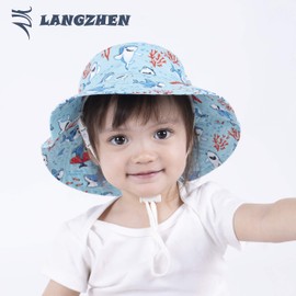LANGZHEN Sun Hat for Baby Boys Girls Toddler Infant Boys Girls Wide Brim Adjustable Sun Protection Bucket Hat Beach Cap(Coral-Turquoise,L: 2T-4T (52cm /20.5"))