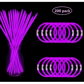 NUDALA 200 Pcs Purple Glow Sticks Bracelet Necklaces Bulk Glow in The Dark Party Supplies 8” Light Stick Pack with Connectors Bright Color Light Up Toys for Christmas Birthday Carnival (Purple)