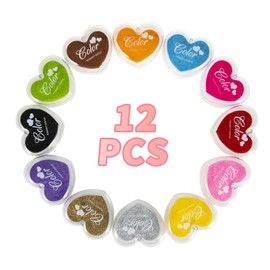 Fisynug 12 Colours Ink Pad Colourful Washable DIY Finger Stamp Heart Shape Fingerprint Set for Crafts Cards and Scrapbooks