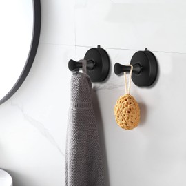 DGYB Suction Cup Hooks for Shower Set of 2 Hand Towel Hooks for Bathrooms Black Shower Hooks for Inside Shower Stainless Steel Suction Bathroom Hooks for Towels 11 Lb Removable Wall Hooks for Hanging