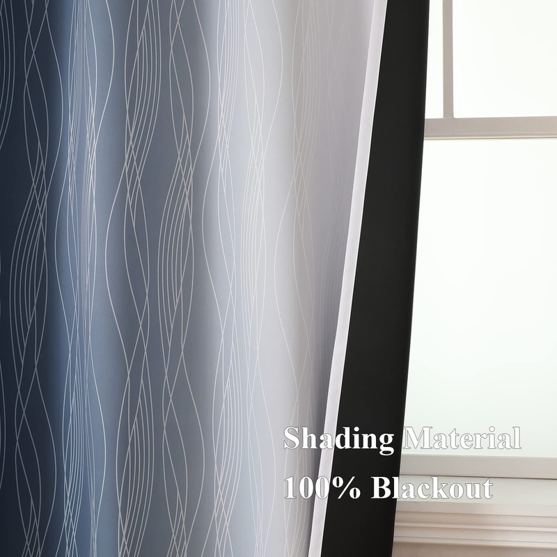 Estelar Textiler Navy Blue and Greyish White Blackout Curtains 108