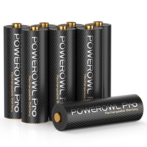 POWEROWL Goldtop Rechargeable AA Batteries PRO, High Capacity 2800mAh, Premium NiMH Double A Battery -8 Count