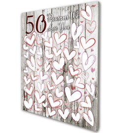 akeke 50 Reasons We Love You, 50th Birthday Gift Guest Book, for Her, Man, Woman, Sister, Friend, Family, Wood GuestBook Party Decoration, 50th Birthday Sign