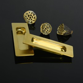 HOMOTEK 4 Pack 120mm Flush Sliding Closet Door Pulls, Recessed Finger Pulls for Sliding Barn Bypass Door Handles, Cabinet Drawer Rectangular Invisible Pull- Small Size 4.75 in, Brushed Gold