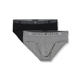 Emporio Armani Men's Briefs (Pack of 2), Medium Melange Grey/Black