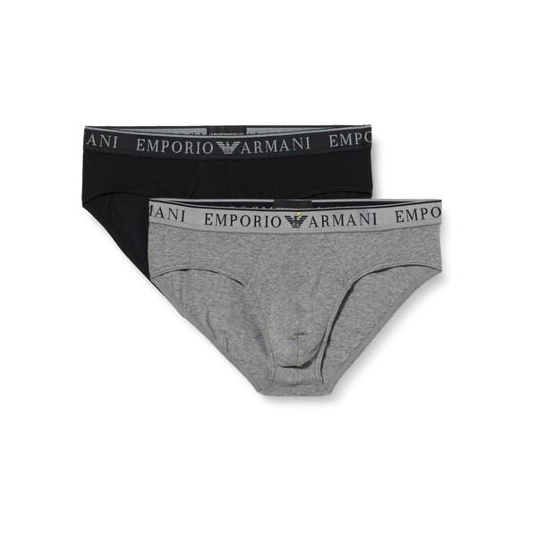 Emporio Armani Men's Briefs (Pack of 2), Medium Melange Grey/Black