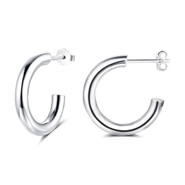 Loutade Hoop Earrings Silver 925, 925 Sterling Silver Women's Hoop Earrings, Hypoallergenic Lightweight Earrings Silver 925 - Stud Hoop Earrings, Silver 925 Earrings for Christmas, Birthday
