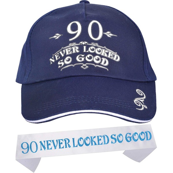 MEANT2TOBE MeantToBe 90th Birthday Hat and Sash Set - Baseball Cap and Sash - Party Supplies and Decorations - Men's 90th Birthday Accessories